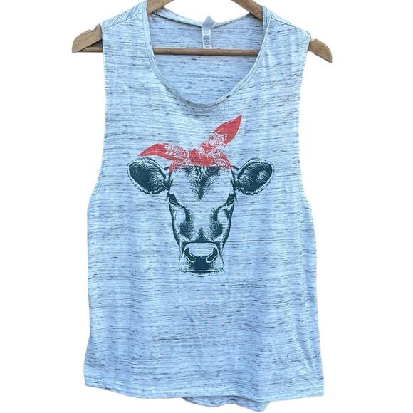 Bella Canvas Gray tank top with cow face red bandana size XL - Picture 7 of 7